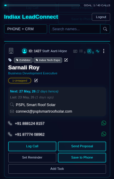 Indiax LeadConnect Mobile UI